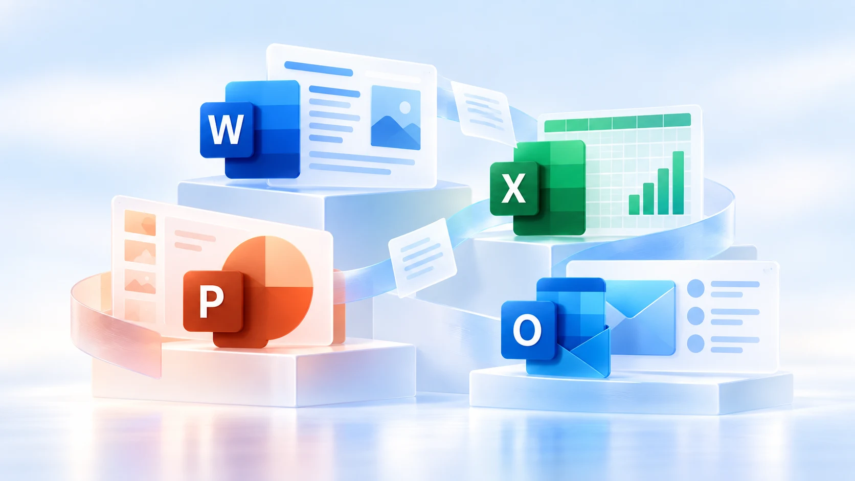 Современная композиция приложений Microsoft Office 2019: Word, Excel, PowerPoint и Outlook.