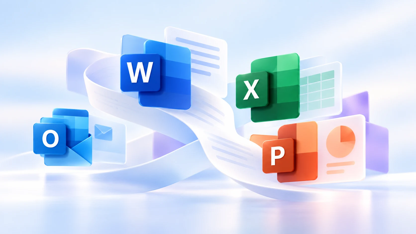 Современная композиция приложений Microsoft Office 2021: Word, Excel, PowerPoint и Outlook.